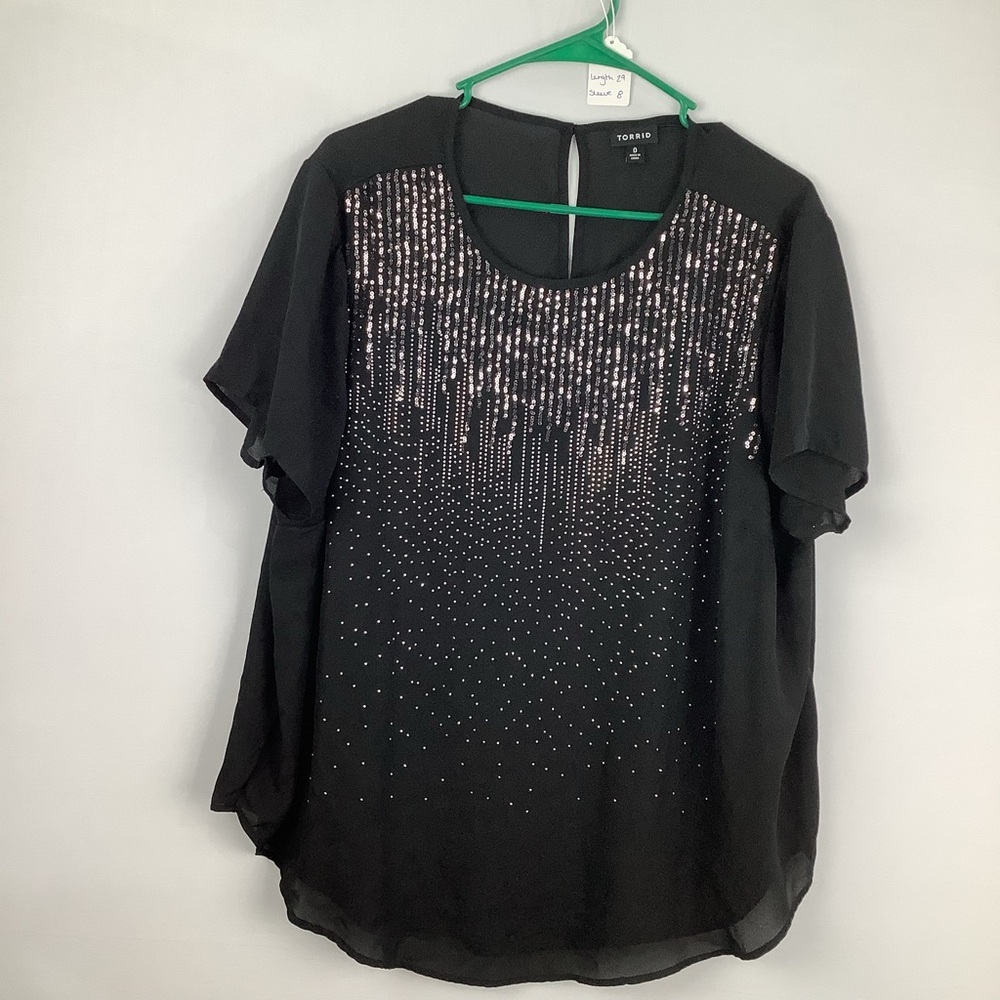 TORRID Abbey Black Sequin Short Sleeve Blouse womens size 0 (L/12)